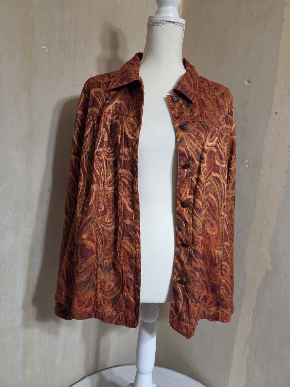 Rust Paisely Button-Front Jacket - Picture 12 of 12